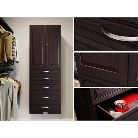 John Louis Home Solid Wood 16in. Deep 5 Drawer and Solid Wood  Door Storage Tower Espresso JLH-306WC-E-SD